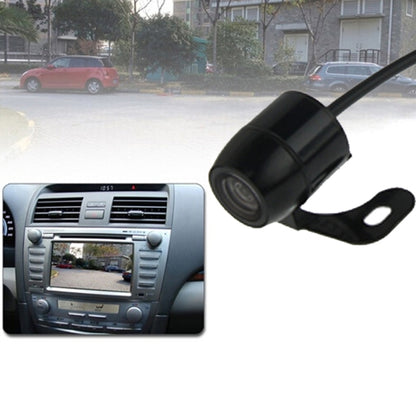 Waterproof wired rear view camera with mounting bracket and wide-angle lens, black body
