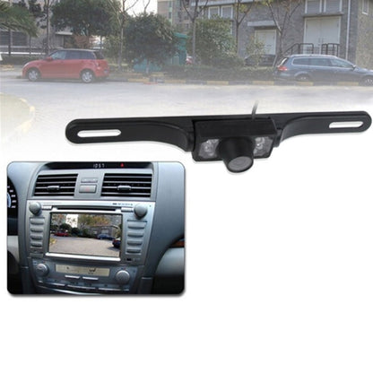 Black rear view license plate frame camera with small front lens housing