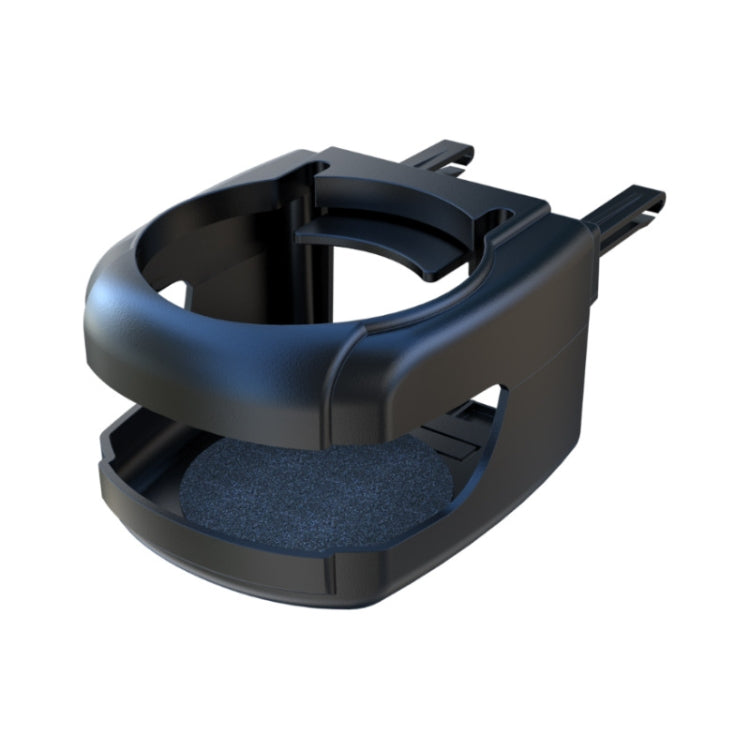 Black car outlet drink holder with vent clips and cushioned insert cradle