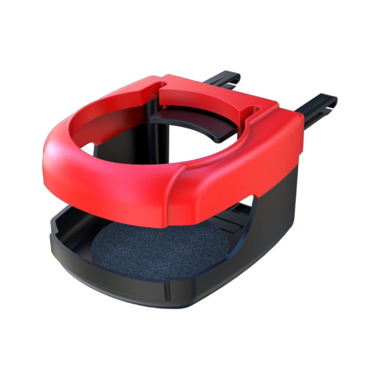 Red car outlet drink holder with black air-vent clips and cushioned insert cradle