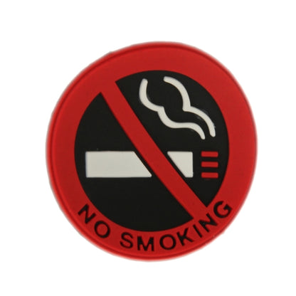 Red no smoking car sticker with cigarette icon, diagonal ban sign