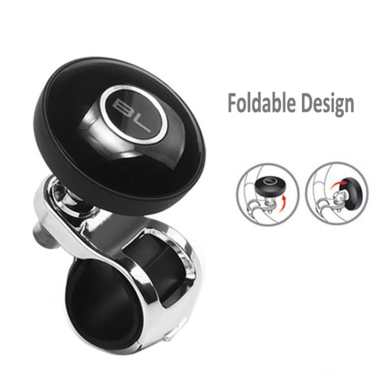 Black steering wheel spinner knob with chrome fork mount and oval face button
