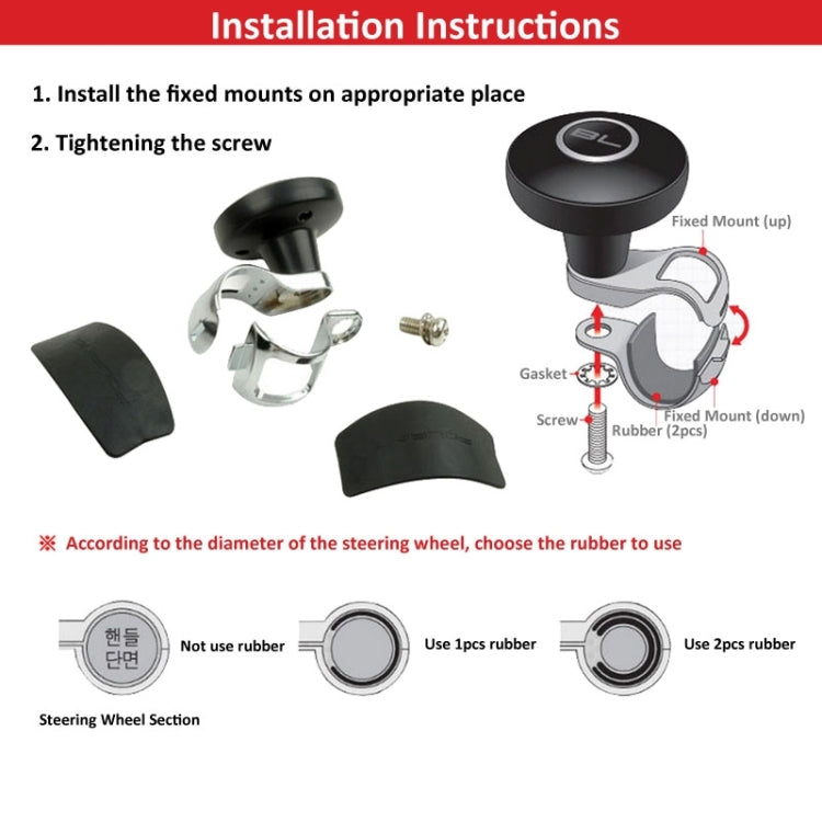 Steering wheel spinner knob installation kit with bracket, gasket, screws, and rubber pieces