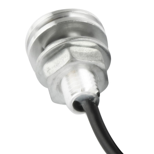 Waterproof vehicle LED eagle-eye light head with clear lens, black cable, and metal base