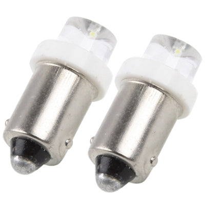 Pair of BA9S 1W LED car signal bulbs, silver metal with black end caps and clear lenses