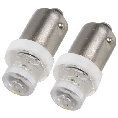Pair of BA9S 1W LED car signal bulbs, silver metal with clear tips and white bases