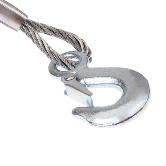 Silver towing hook with braided steel cable loop