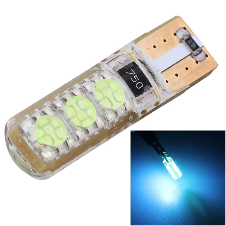 T10 LED bulb with green SMD 5050 LEDs, emitting blue glow