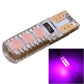 T10 LED bulb with pink SMD 5050 LEDs, emitting magenta/purple light