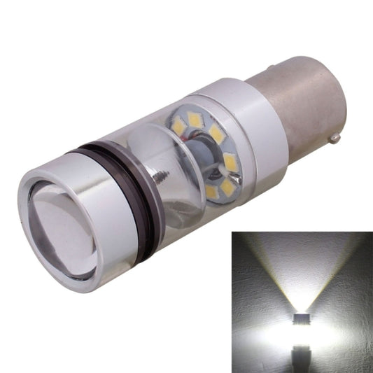 BA15S 1156 LED car bulb with clear lens, four LED chips, and metal base pins