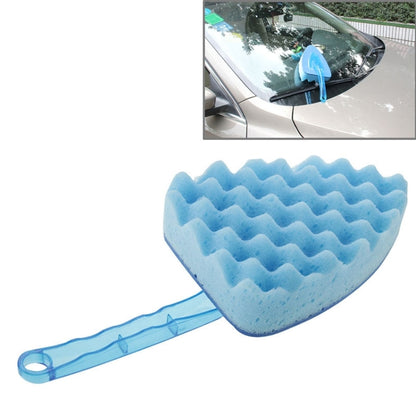 Blue car wash sponge with loop handle, wavy foam surface