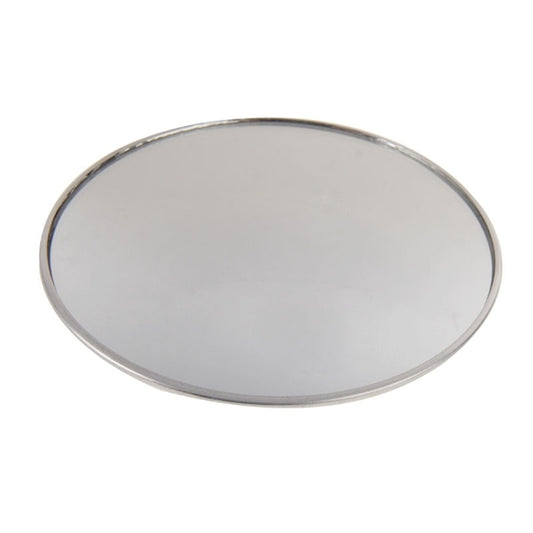 Car blind spot mirror, angled round lens with silver outer ring.
