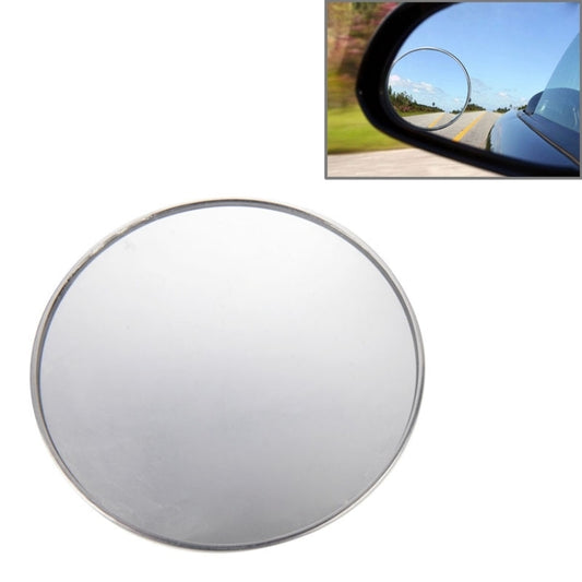 Car blind spot mirror, round convex glass with silver edge.