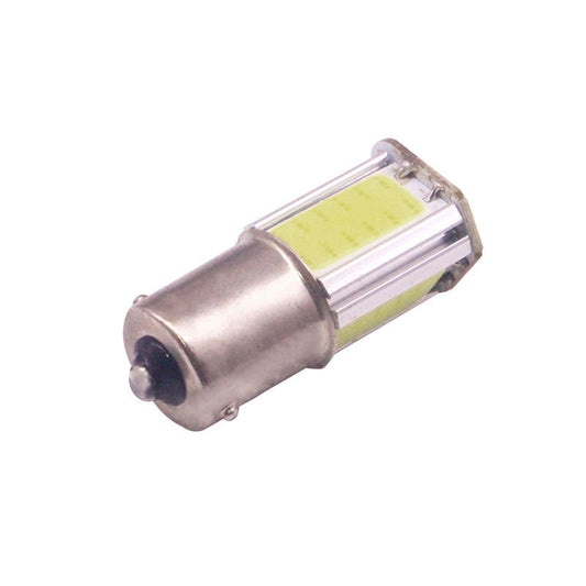 LED COB car brake bulb with metal end cap, transparent tube, and yellow lens