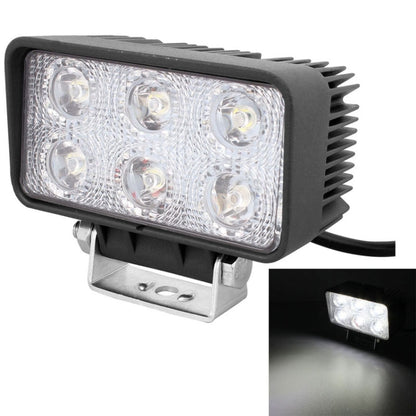 Black rectangular LED spot light with six illuminated lenses and front mounting bracket