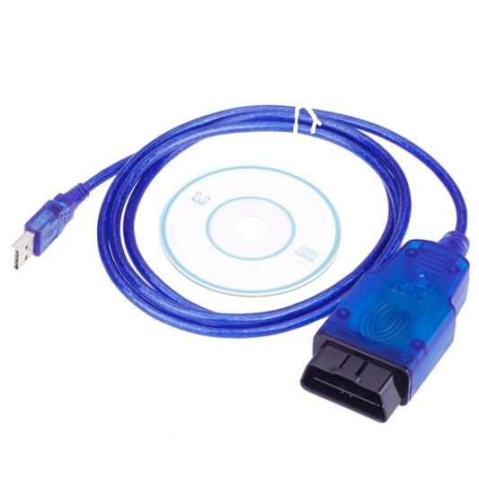 Blue OBDII diagnostic cable with USB plug and OBD connector