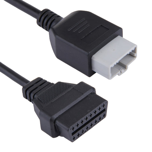 OBDII 5-pin to 16-pin cable, close-up of molded connectors on black cord