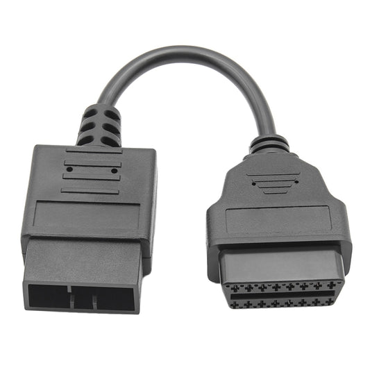 OBDII 9-pin to 16-pin cable with rectangular black connector ends