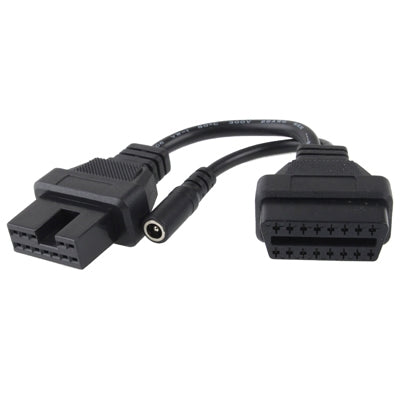 12-pin to 16-pin OBDII diagnostic cable with ground wire and black connector ends