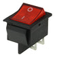 Illuminated rocker switch with red lens and O/I indicator markings, black square body