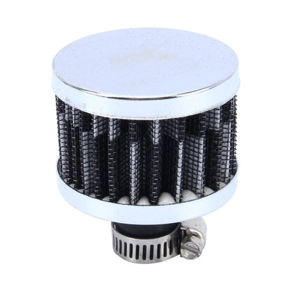 Universal mushroom-style car air filter with black conical mesh and chrome top.