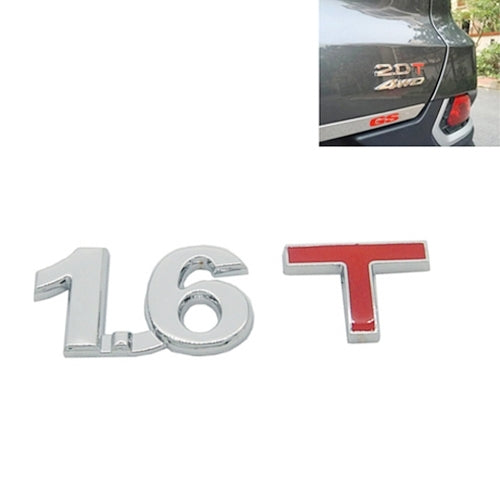 Chrome metal car emblem sticker with raised "16T" and red "T" border.