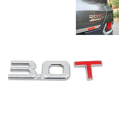 Car emblem badge sticker with raised chrome digits, red T accent, and dot detail.