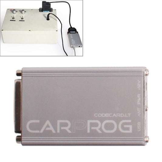 ECU programming tool with cable and adapter interface, silver and black