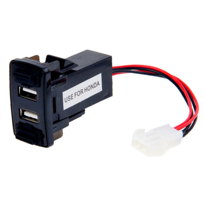 Black dual-port USB car charger adapter module with HONDA label and wiring connector