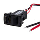 Black USB car charger adapter with two cable leads and red/black wire ends