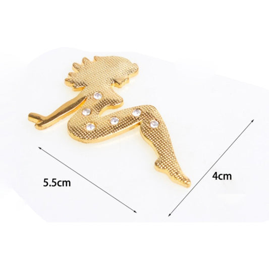 Gold rhinestone metal girl badge with approximate 5.5cm by 4cm size