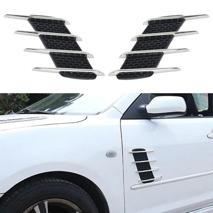Set of 2 car decorative stickers, black honeycomb stripes with chrome accents