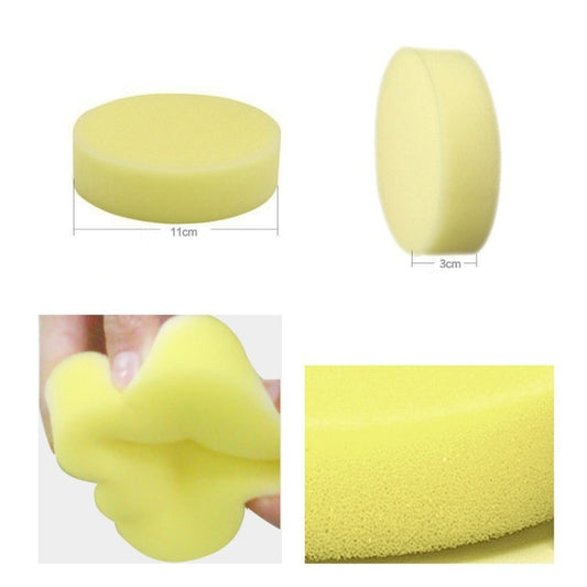 Yellow foam sponge ball and rectangular pad, size diagram shown