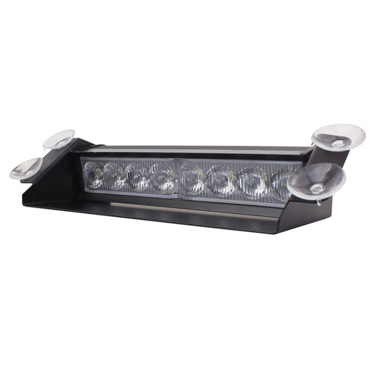 LED dash strobe warning light with clear lens strip and suction cup mounting bases.