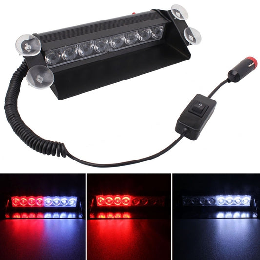 Adjustable angle LED dash strobe warning light with suction mounts; red and blue illuminated.