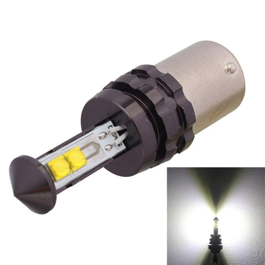 LED brake light bulb with black base, two yellow LEDs, bright white glow