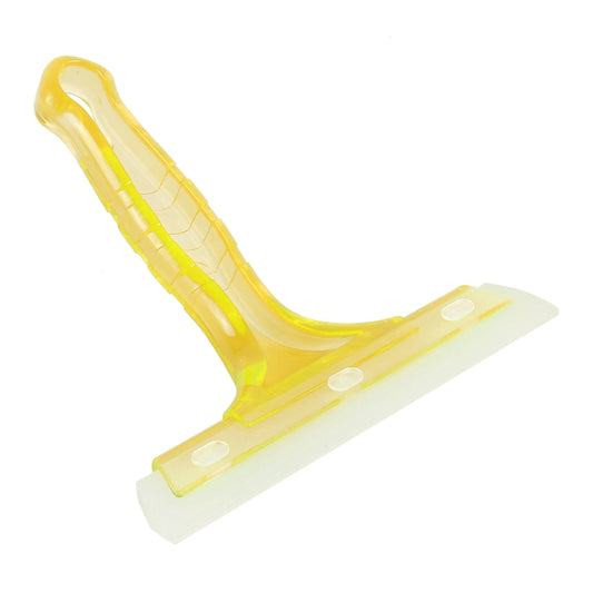 Yellow plastic car window wiper squeegee with angled blade