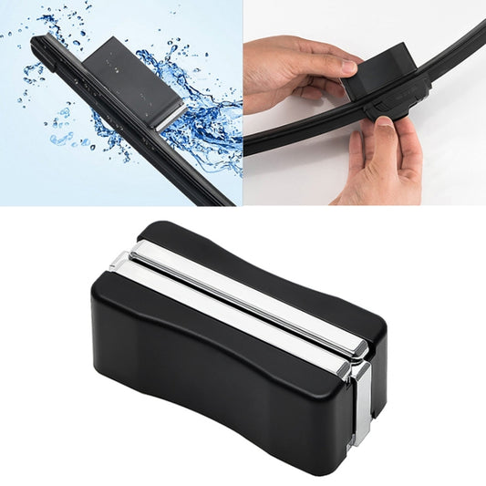 Car windshield wiper blade restorer tool with black housing and metal grinding strip