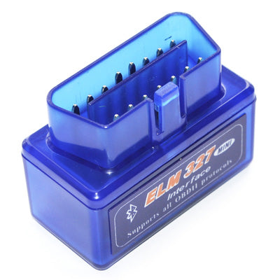 Bluetooth OBDII diagnostic interface adapter, blue housing with multi-pin OBD connector