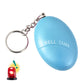 Light blue oval personal alarm keychain with metal chain, key ring, and BELL TAMA text
