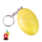 Yellow oval personal alarm keychain with metal chain, key ring, and BELL TAMA text