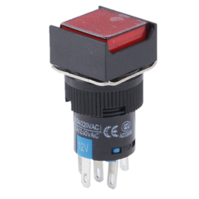 Square push button switch with red lock and LED indicator, DC 24V