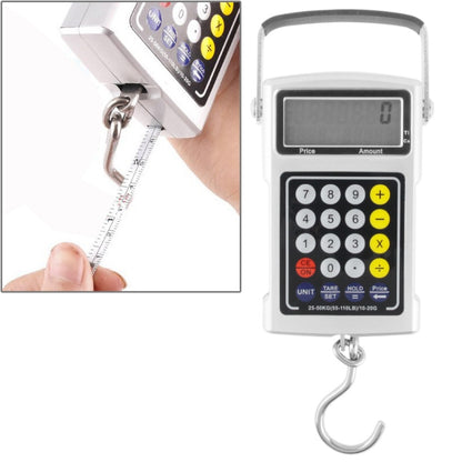Electronic fishhook scale with digital display and wired hook attachment for weighing