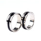 Pair of 20mm magnetic metal rings with dark accent stripe, open circle shape