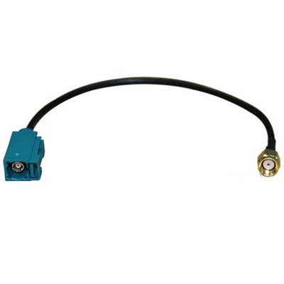 Fakra Z female to RP-SMA male adapter cable, black lead with teal and gold connectors