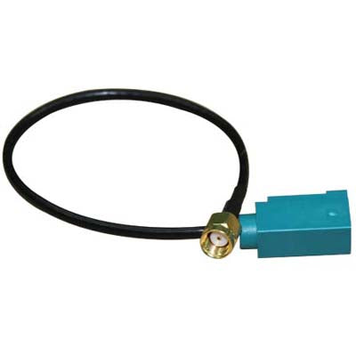 Fakra Z female to RP-SMA male adapter cable, black lead with gold SMA tip and teal body