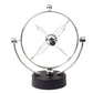 Kinetic orbital desk toy with multi-axle orbit frame and chrome center sphere