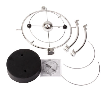 Kinetic orbital desk toy parts kit: chrome orbit ring, base, and connectors