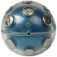 Blue transparent electric shock power ball with central symbol and six metal buttons