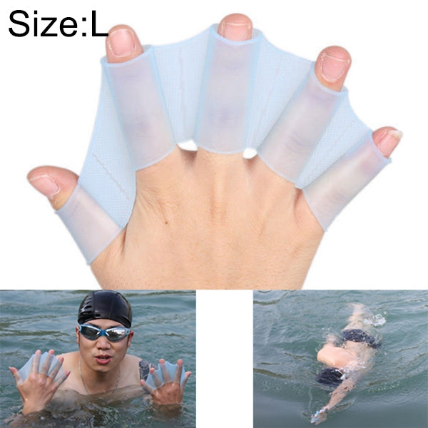 Light blue silicone swim web fin hand flippers (training gloves), size L